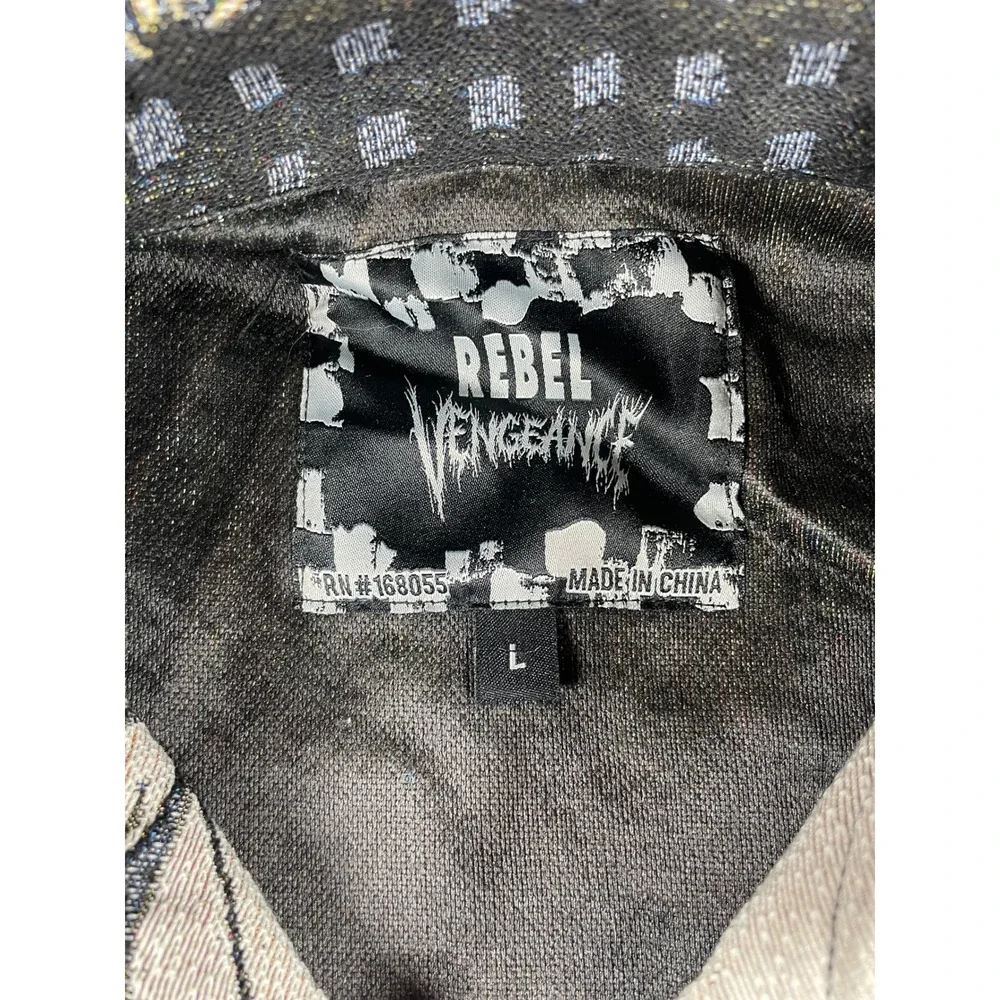 Rebel Vengeance Mens Samurai Skull Tapestry Shirt Short Sleeve Graphic Large